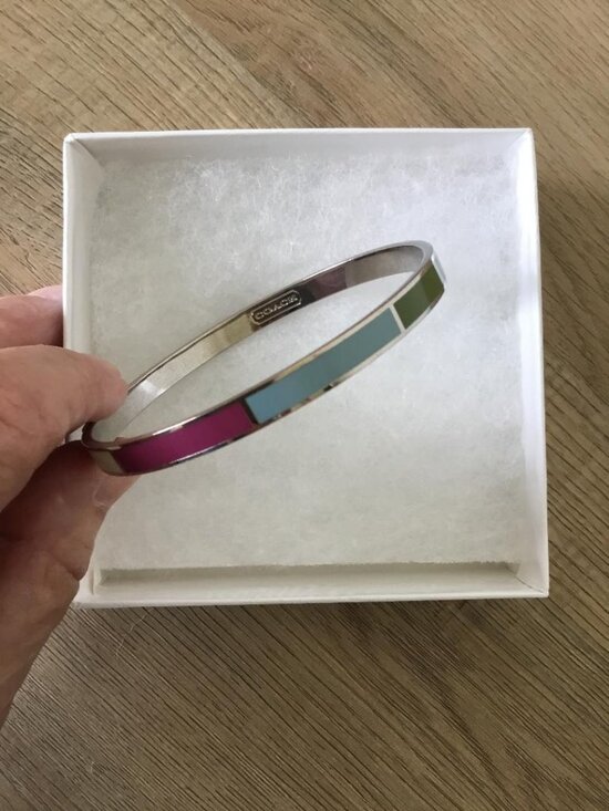 Coach Jewelry - Coach Multicolor Legacy Enamel Thin Bangle Bracelet in White Gift Box